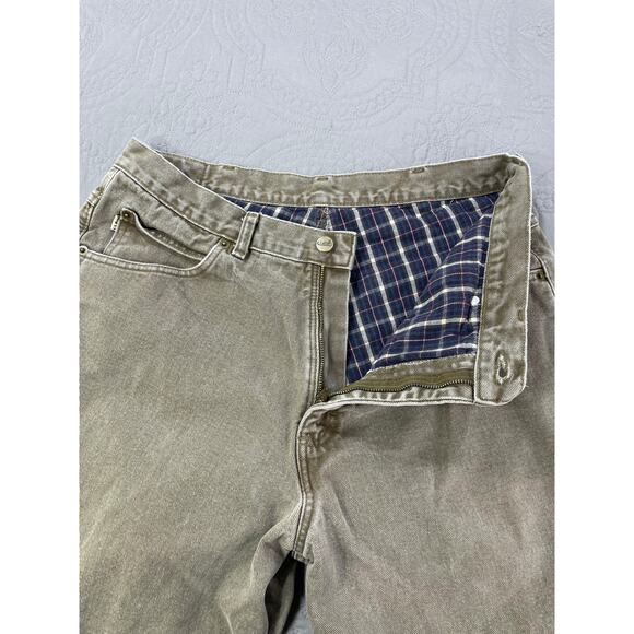 Vintage LL Bean Jeans Mens 32 x 32 Tan Flannel Lined Denim Pants Brown JW84 - Picture 1 of 10